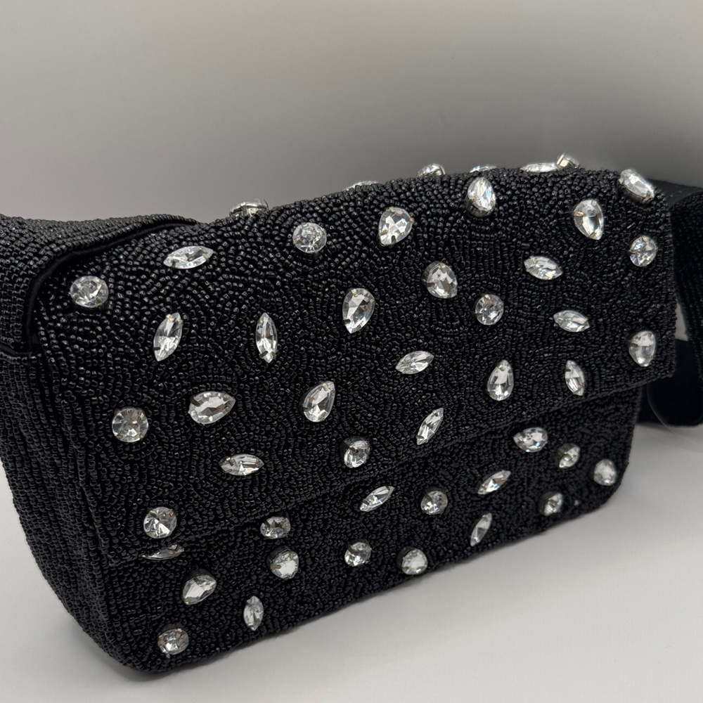 Black Beaded Crystal-Embellished Shoulder Bag - Picture 5 of 6